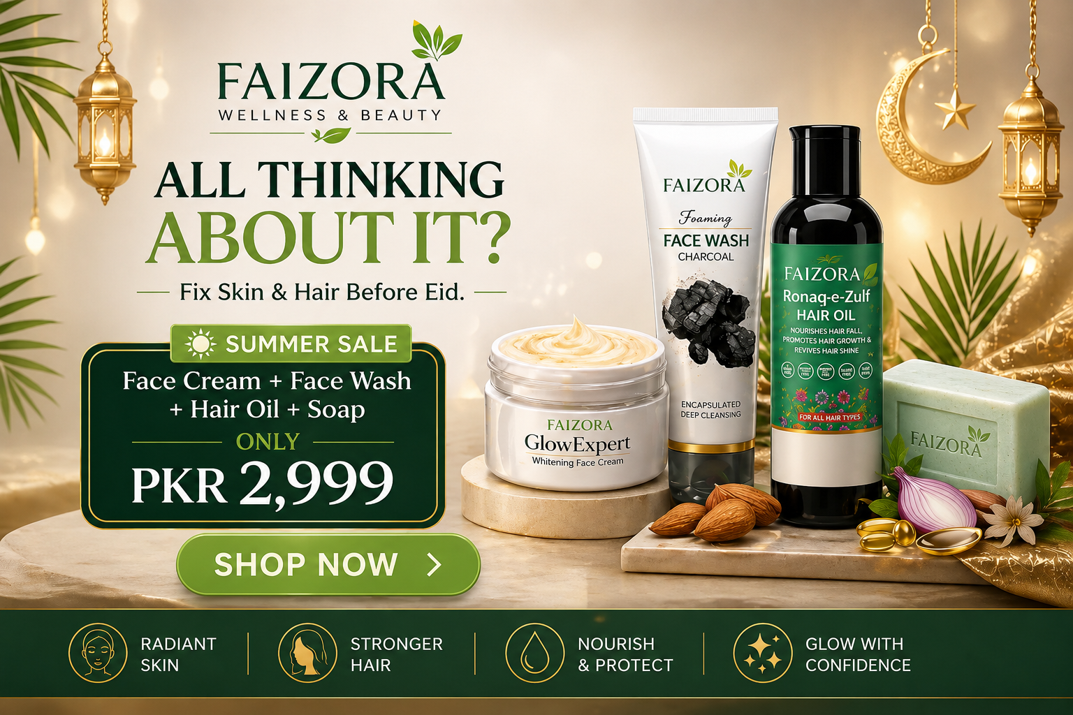 Faizora Summer Glow Deal – Face Wash + Face Cream + Hair Oil + Soap